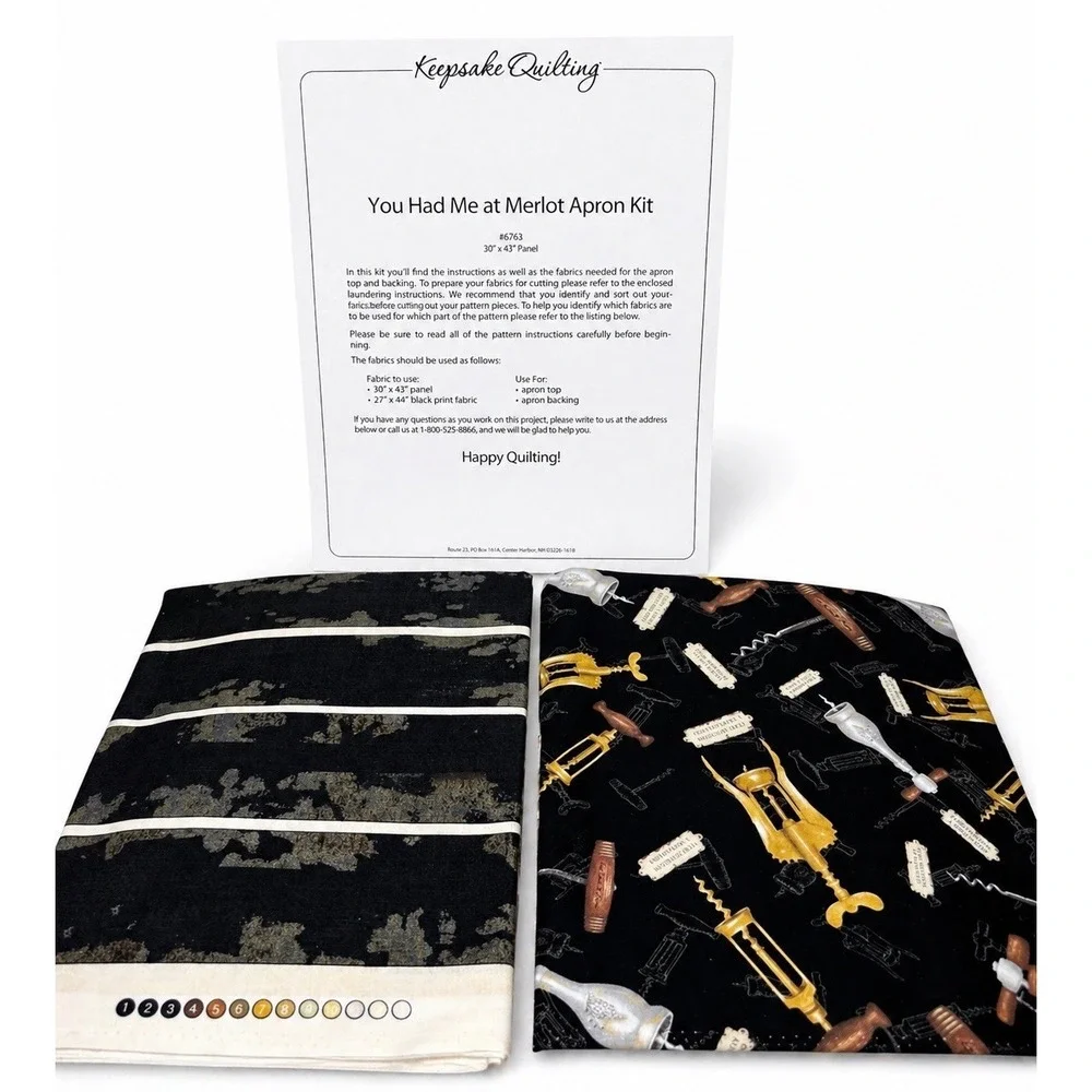 Keepsake Quilting You Had Me At Merlot Apron Kit Fabric Panel Wine Theme New